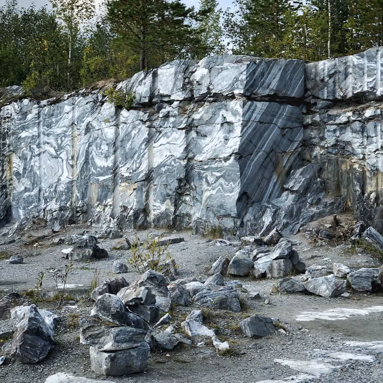 Granit-Steinbruch mit gebrochenen Blöcken